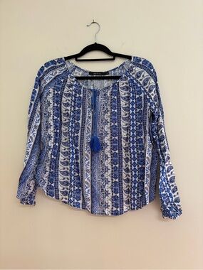Ark & Co Boho Blue Patterned Peasant Blouse